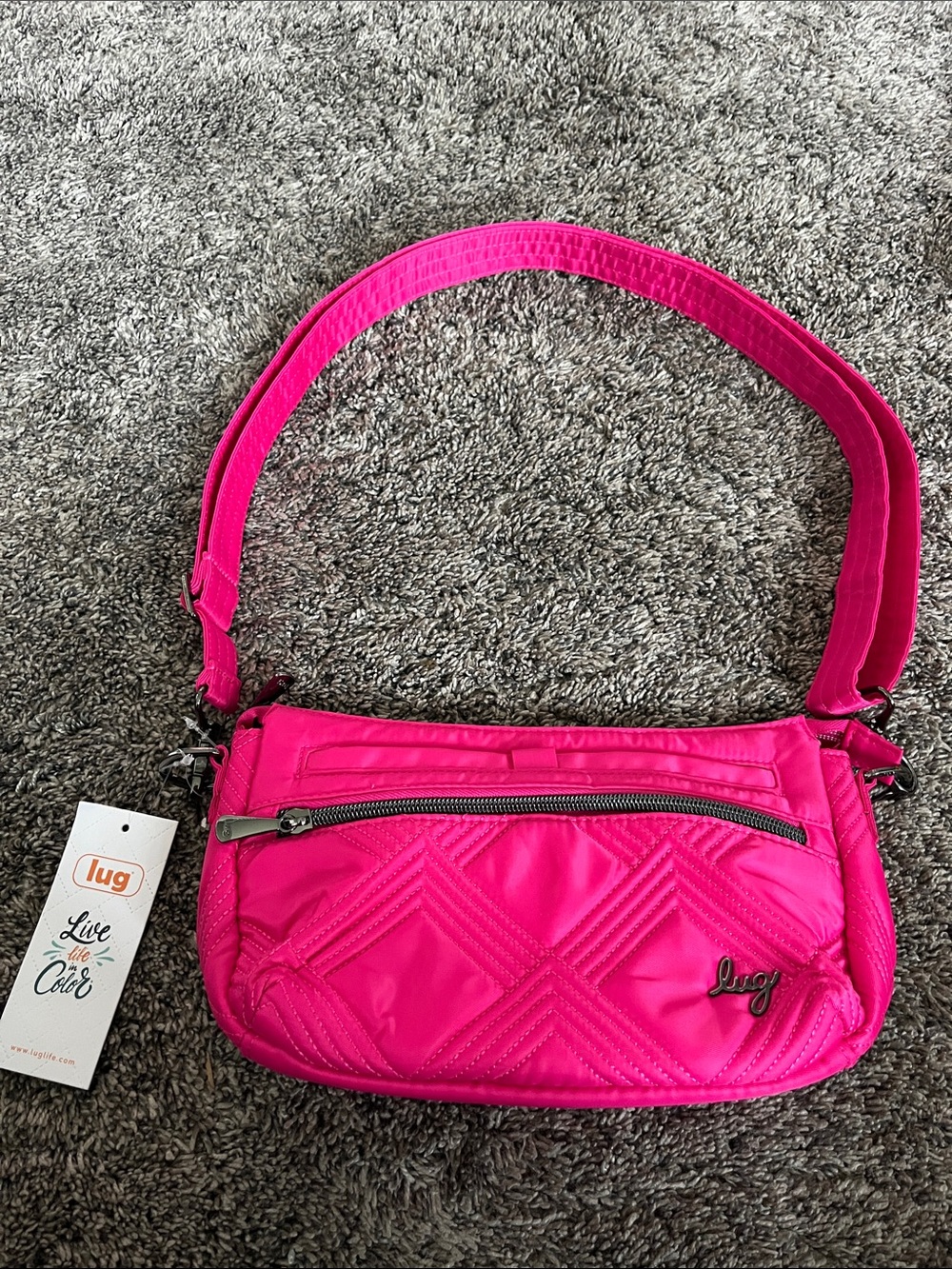 lug Quilted shoulder or crossbody Bag - Hot Pink!  Cute and new. Multiple pocket